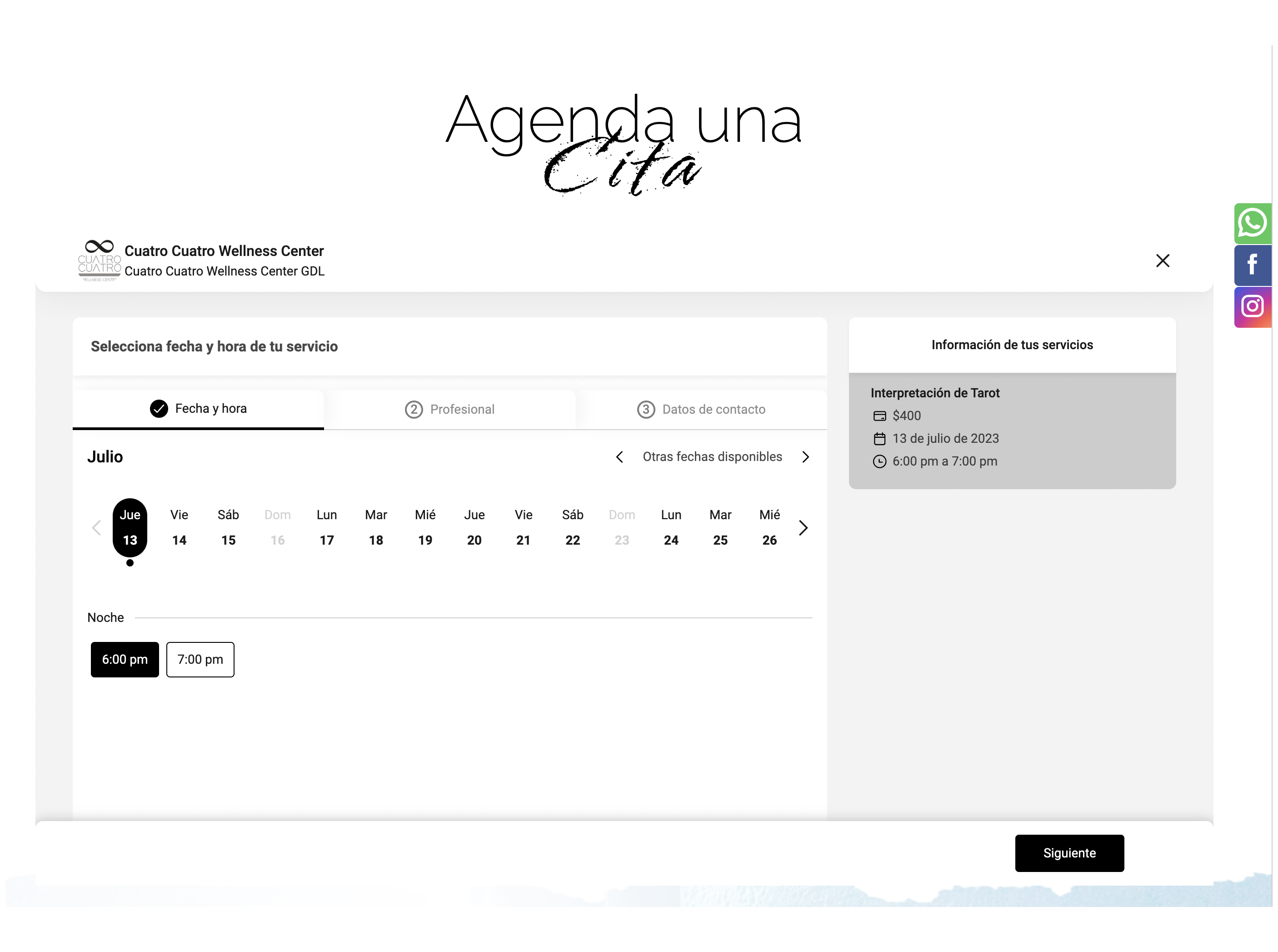 Paso 3 para reservar | Cuatro cuatro wellness center 