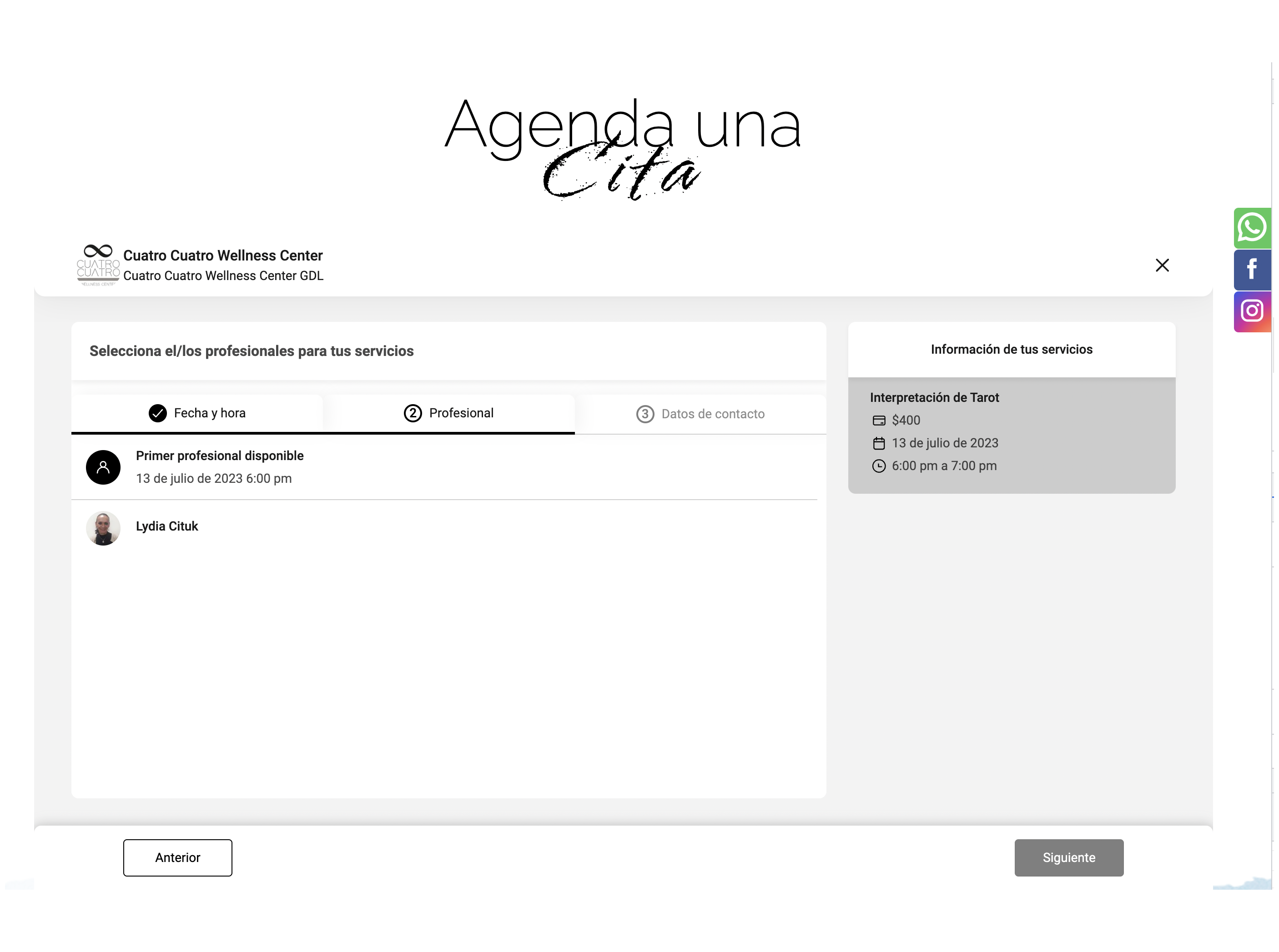 Paso 4 para reservar | Cuatro cuatro wellness center 